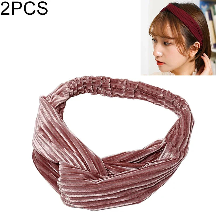 2個セット ファッション ベルベット ワイド クロスノットヘッドバンド 女性用 エラスティックヘアバンド