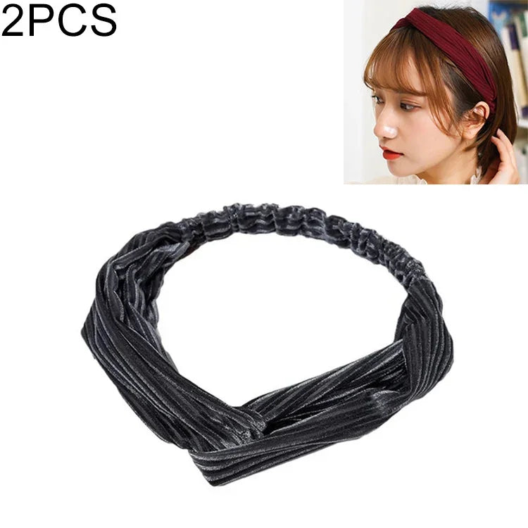 2個セット ファッション ベルベット ワイド クロスノットヘッドバンド 女性用 エラスティックヘアバンド