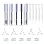 5個セット 12ml 空マスカラチューブ まつげブラシ付き + 5個のじょうごと移し替えピペットセット キャスターオイルDIY容器セット