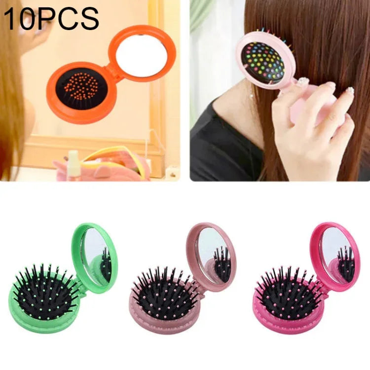10個セット 携帯用 丸型ポケット 小型 トラベルマッサージ 折りたたみコーム ヘアブラシ ランダムカラー
