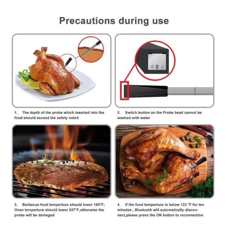 BBQキッチンワイヤレスBluetoothスマート食品オーブンサーモメーター、食品温度範囲：0-100度