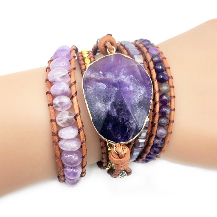 女性用 ハンドメイド ボヘミアン ナチュラル アメジスト ブレスレット
