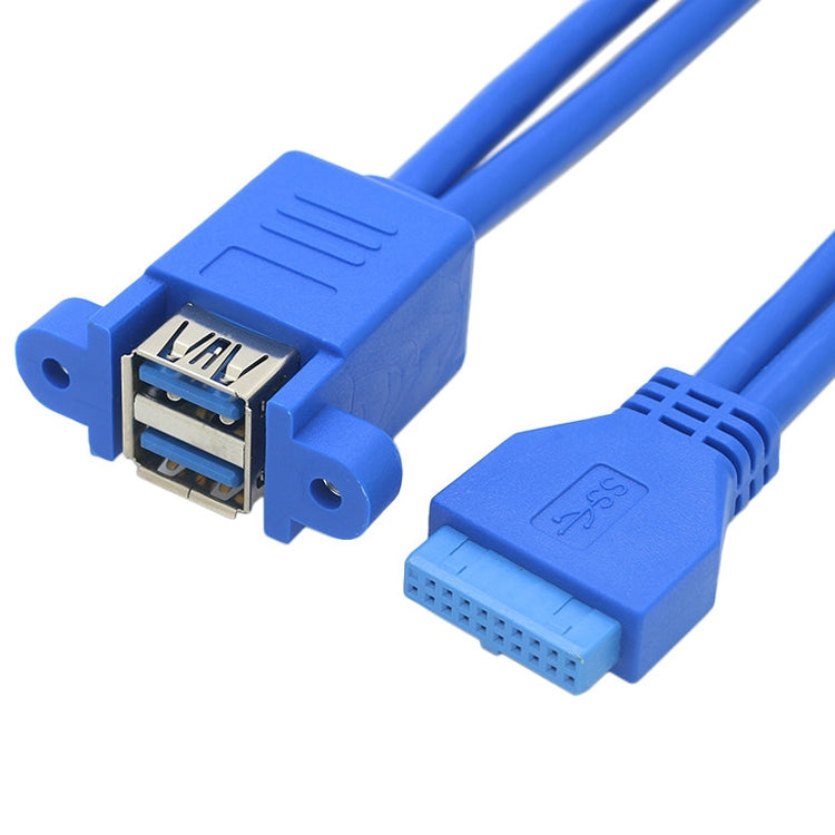 マザーボード 20ピン ターン ダブル USB3.0 延長ケーブル 耳あてケーブル付き、ブルー