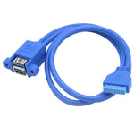マザーボード 20ピン ターン ダブル USB3.0 延長ケーブル 耳あてケーブル付き、ブルー