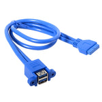 マザーボード 20ピン ターン ダブル USB3.0 延長ケーブル 耳あてケーブル付き、ブルー