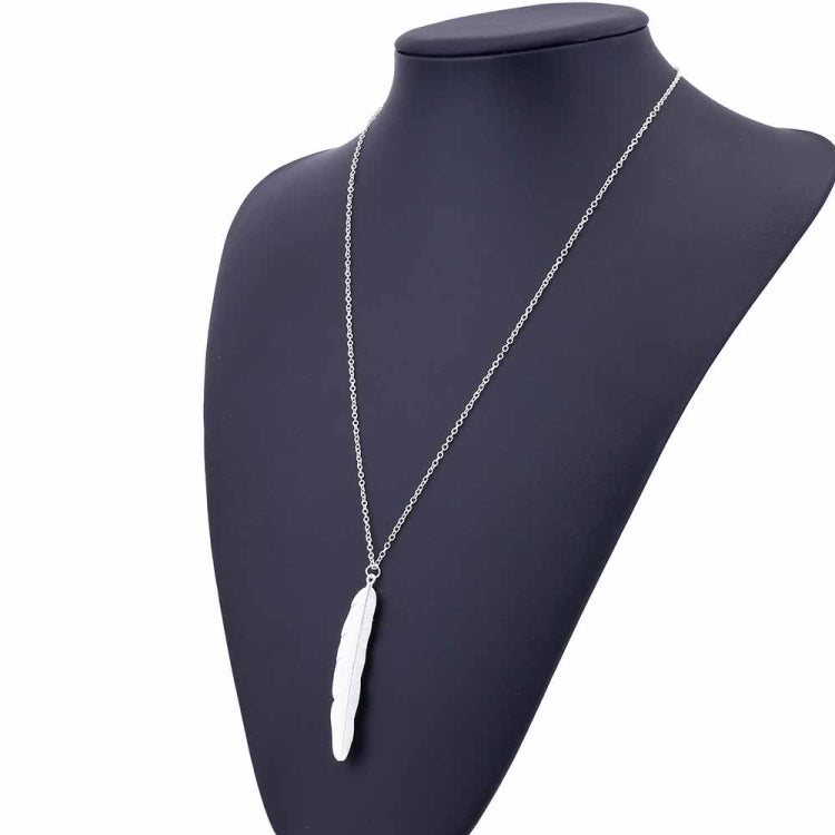 ヴィンテージロングネックレス ジュエリー シンプルフェザーペンダントネックレス、ゴールド、シルバー
