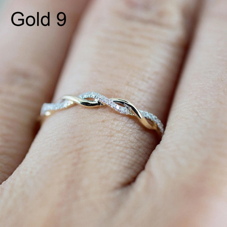 女性用クラシックキュービックジルコニアツイスト形リング、ゴールド、ローズゴールド、シルバー