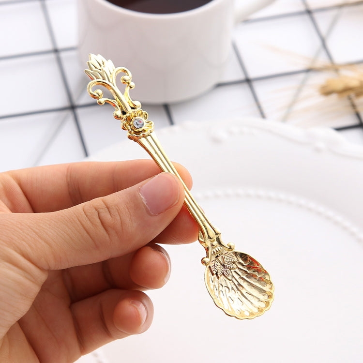 6個セットヴィンテージミニコーヒースプーンスーツロイヤルスタイル金属彫刻コーヒーフルーツカトラリーデザート食器キッチンツール、ゴールド、赤ブロンズ、アンティークブロンズ（赤いフォーク付き）、アンティークブロンズ（アンティークフォーク付き）、シルバー