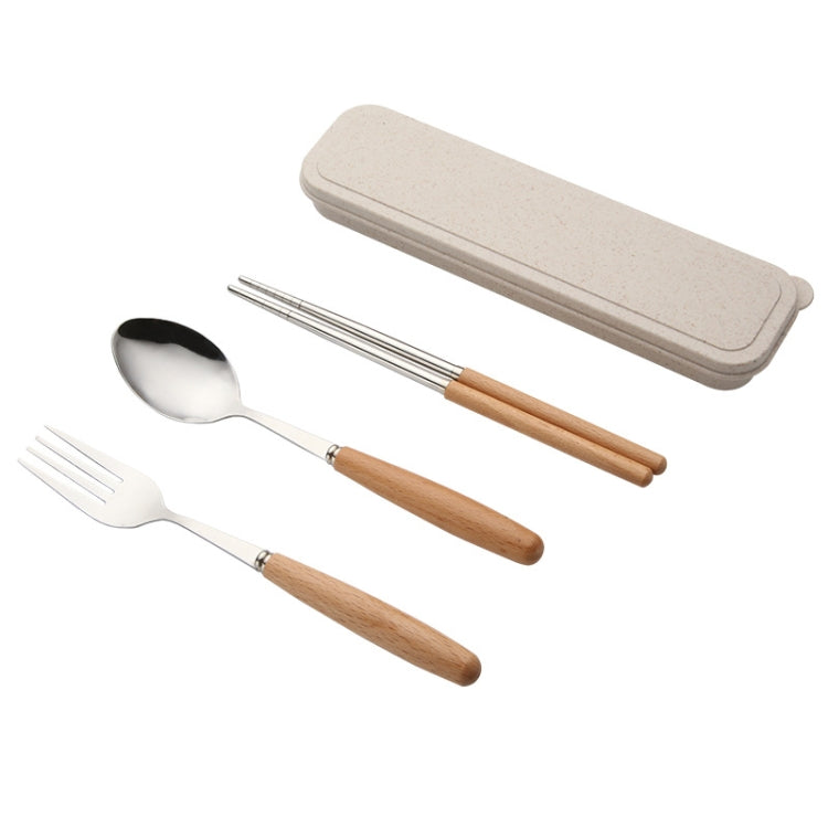3-in-1 スプーン・箸・フォーク カトラリーセット 三点セット クリエイティブ 学生用 携帯用食器 木製ハンドルスプーン・フォーク・箸三点セット 木製スプーン・箸二点セット