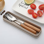 3-in-1 スプーン・箸・フォーク カトラリーセット 三点セット クリエイティブ 学生用 携帯用食器 木製ハンドルスプーン・フォーク・箸三点セット 木製スプーン・箸二点セット