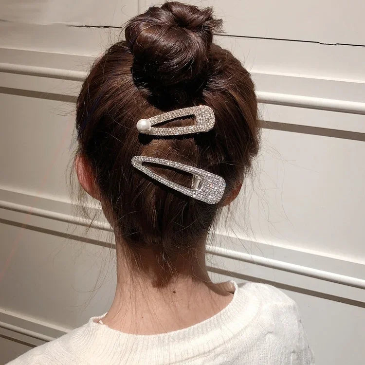 ファッション フラッシュ ラグジュアリー ダイヤモンド クリスタル パール エレガント 女性用バレッタ ヘアアクセサリー