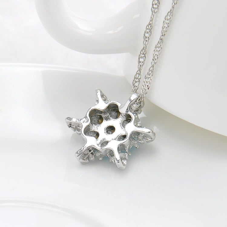 チャーム ヴィンテージ クリスタル 雪の結晶 ジルコン フラワー シルバー ネックレス ペンダント ジュエリー ギフト 女性用、シーブルー、スカイブルー