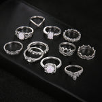 11点セットボヘミアンレトロトーテムオパールロータスクリスタル中空リングセット