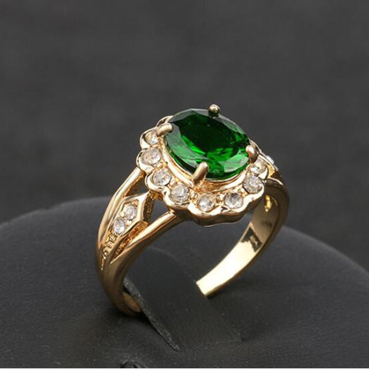 ファッション ヴィンテージ オーバル グリーンジェム ダイヤモンド リング、10