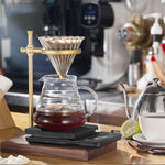 木製ベースハンドコーヒーフィルターホルダー 調節可能フィルターホルダー ゴム製木材、スパードウッド