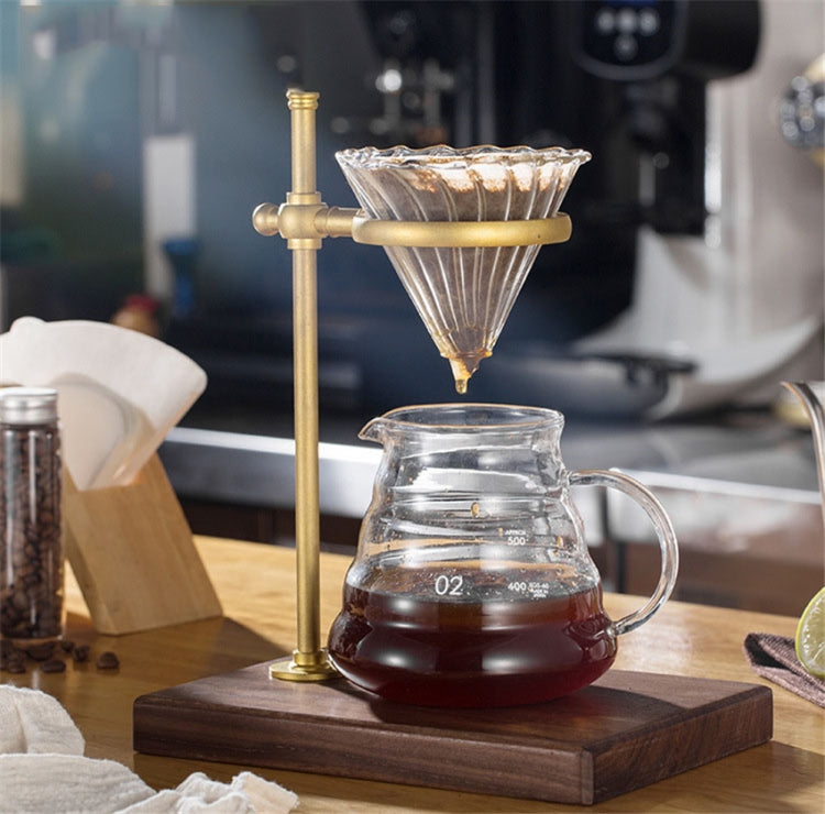 木製ベースハンドコーヒーフィルターホルダー 調節可能フィルターホルダー ゴム製木材、スパードウッド