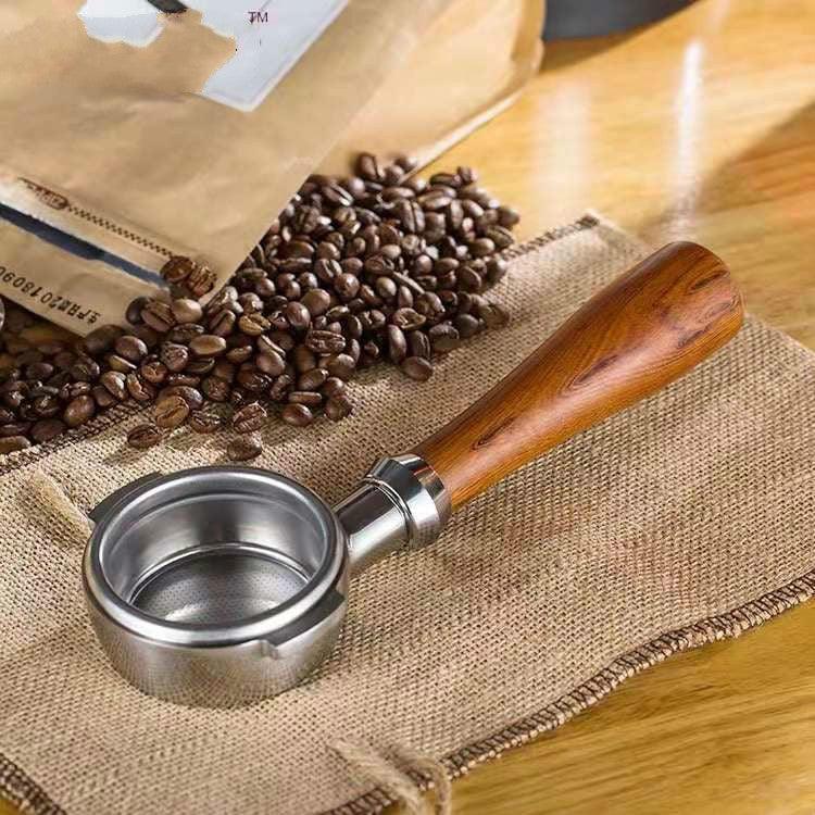 ステンレス製コーヒーマシンフィルターブラケット コーヒーボトムレス木製ハンドル、コーヒーマシンフィルター