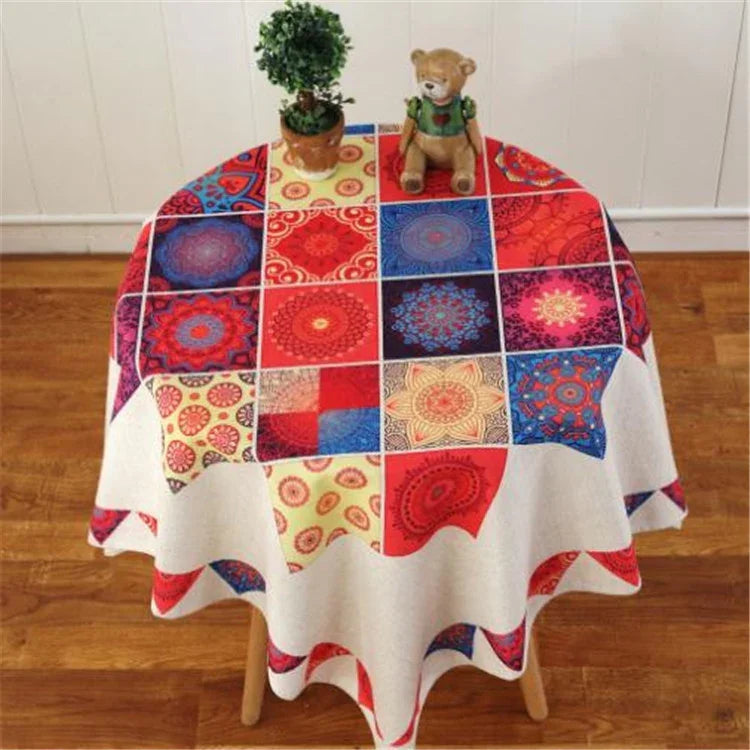 レトロ柄リネンテーブルクロス ディナー用 ホームデコ 防塵テーブルカバー、85x85cm、110x110cm、110x160cm、130x180cm