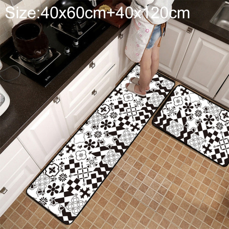 幾何学格子柄カーペット キッチンバス滑り止めマット、40x60cm、40x120cm、50x80cm、50x160cm、40x60cm + 40x120cm、50x80cm + 50x160cm