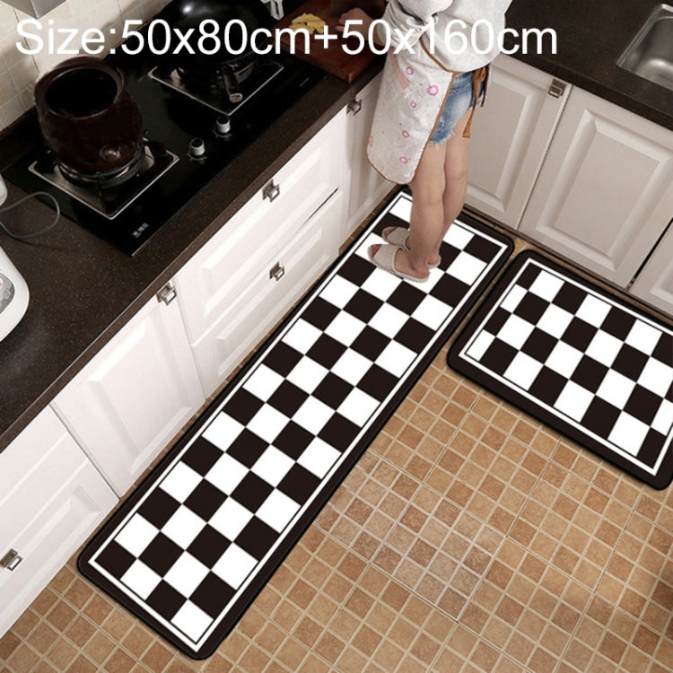 幾何学格子柄カーペット キッチンバス滑り止めマット、40x60cm、40x120cm、50x80cm、50x160cm、40x60cm + 40x120cm、50x80cm + 50x160cm