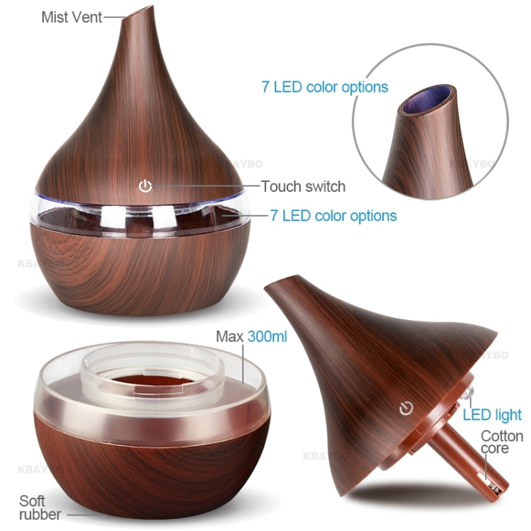300ml USB電動アロマ空気ディフューザー 木製超音波加湿器 エッセンシャルオイルアロマテラピー クールミストメーカー