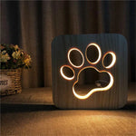 クリエイティブ形状 木製ナイトランプ 寝室装飾 暖色LED, 骨, 猫の足跡, 犬, オオカミ