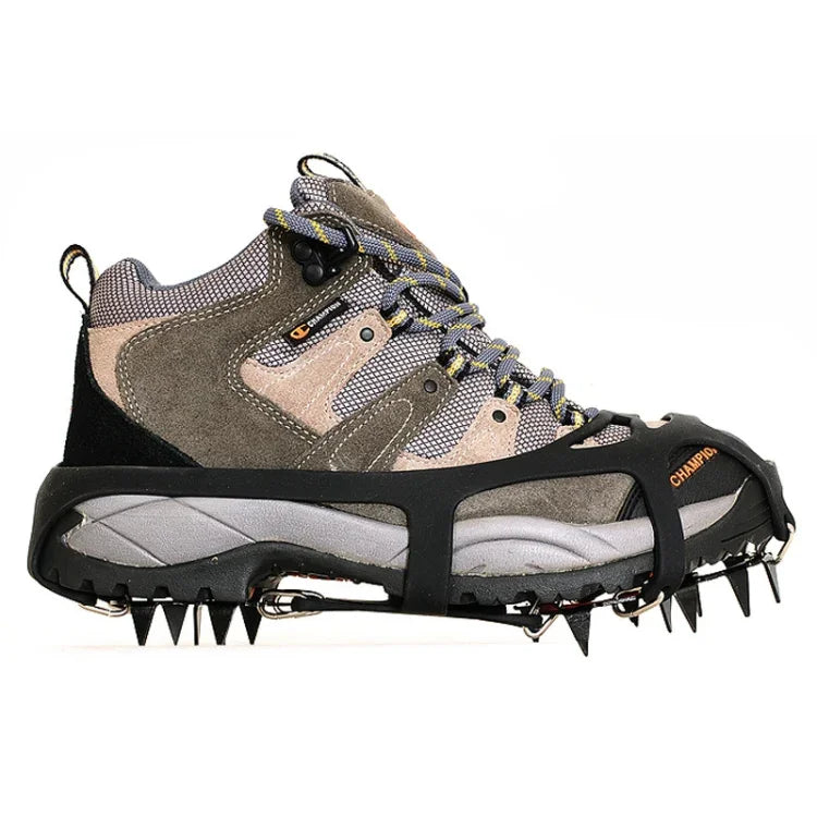 18 Teeth Silica Gel Steel Claw Ice Climbing on Foot Non-slip Mountaineering Foot Cover, One Pair, M (3742), L (4346)
