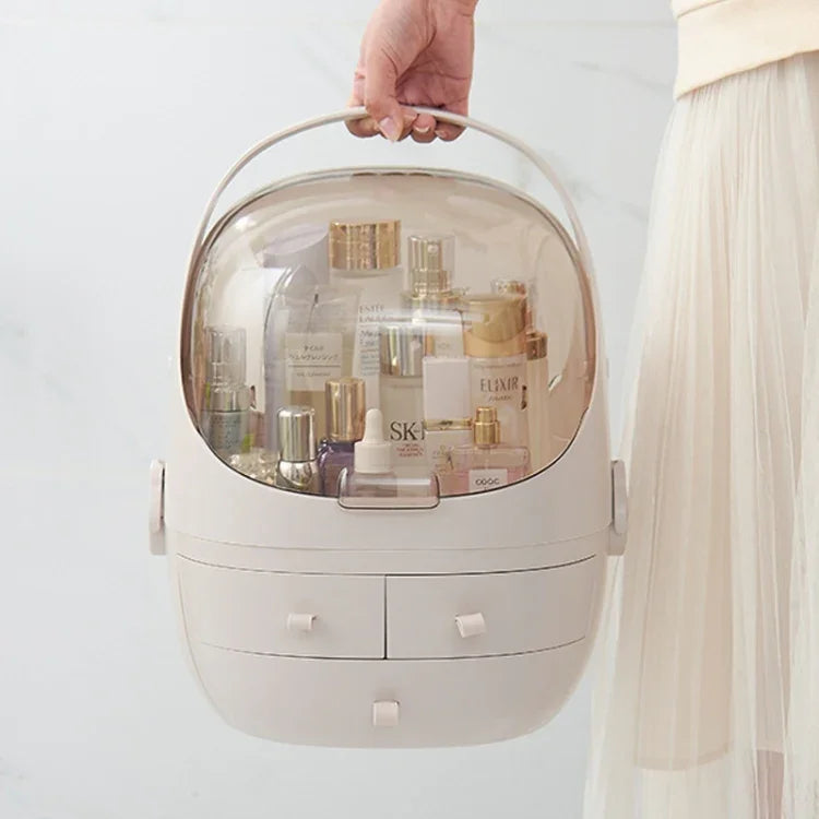 Portable Dust-proof Transparent Round Cosmetic Drawer Type Storage Box, Small Beauty Powder, Small Pearl White