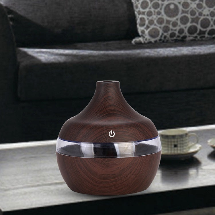 300ML 水滴形 USB 木目調 アロマセラピー 空気清浄機 静音加湿器、ディープウッドグレイン