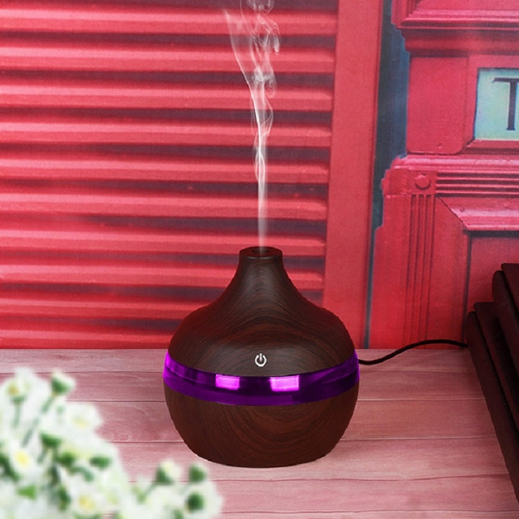 300ML 水滴形 USB 木目調 アロマセラピー 空気清浄機 静音加湿器、ディープウッドグレイン