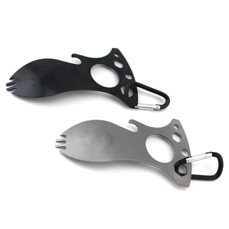 Outdoor Multifunctional Camping Spoon Stainless Steel Tableware Portable Picnic Tableware Fork And Spoon, Light Grey, Black