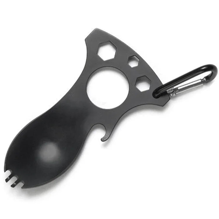 Outdoor Multifunctional Camping Spoon Stainless Steel Tableware Portable Picnic Tableware Fork And Spoon, Light Grey, Black
