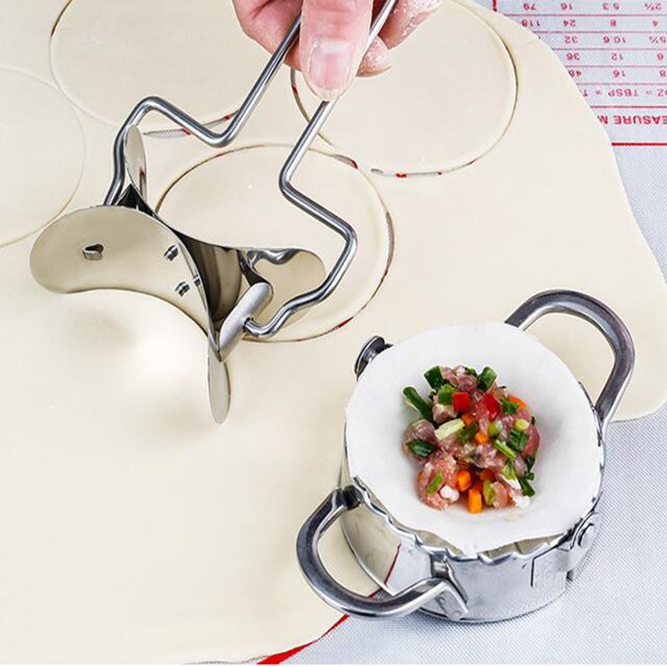 ステンレス製餃子メーカー生地カッター餃子型キッチンアクセサリー、ペストリーツール、大9.7cm（白箱付き）、小7.7cm（白箱付き）、8.3cm餃子丸型ナイフ、7.3cm餃子丸型ナイフ