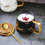 マーブルマットゴールドシリーズ セラミックティーカップ コーヒーマグ 木製蓋またはトレイ付き