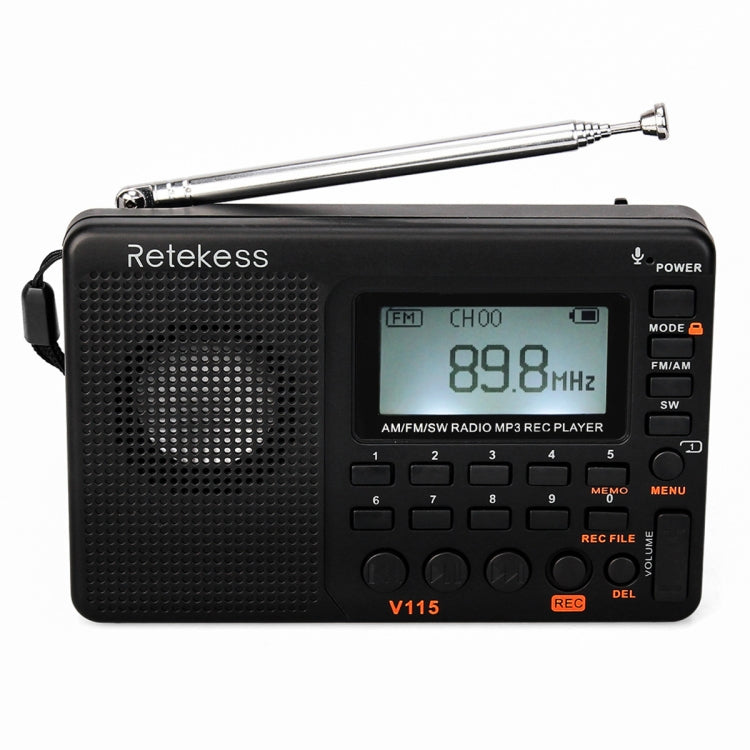 Retekess V-115 全波ラジオ FM AM ポータブル MP3 プレーヤー、V-115