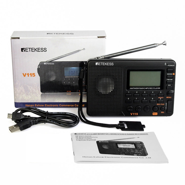 Retekess V-115 全波ラジオ FM AM ポータブル MP3 プレーヤー、V-115
