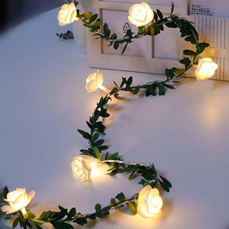 太陽光シミュレーション グリーンリーフ ラタン ローズフラワー ツタ LEDライトストリング ガーランド装飾, 3m 20個LED, 4.5m 30個LED, 5m 50個LED, 10m 100個LED
