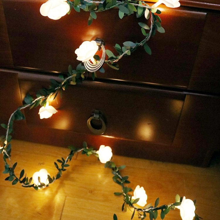 太陽光シミュレーション グリーンリーフ ラタン ローズフラワー ツタ LEDライトストリング ガーランド装飾, 3m 20個LED, 4.5m 30個LED, 5m 50個LED, 10m 100個LED