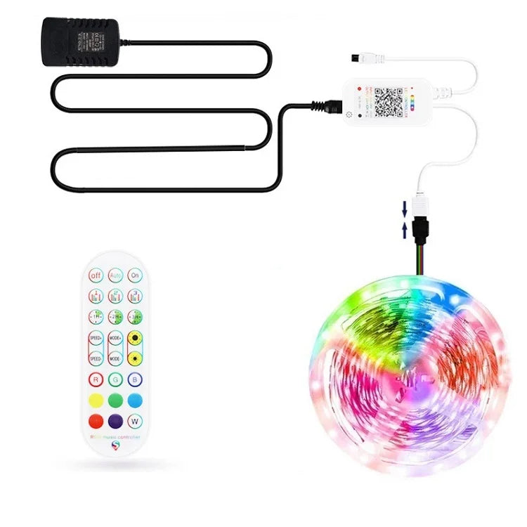 Bluetooth対応スマートミュージック音声制御ライトストリップ 非防水 5050 RGB カラフル雰囲気LEDライトストリップ 24キーリモコン付き、5M 150LED、5M 300LED、10M 300LED、10M 600LED、15M 450LED、15M 270LED、20M 360LED、30M 540LED