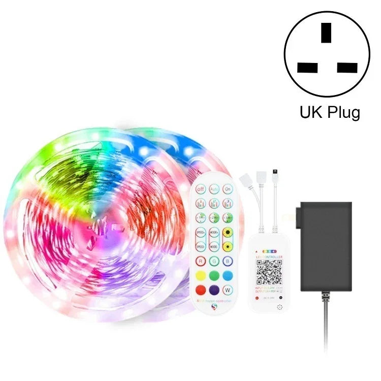 Bluetooth対応スマートミュージック音声制御ライトストリップ 非防水 5050 RGB カラフル雰囲気LEDライトストリップ 24キーリモコン付き、5M 150LED、5M 300LED、10M 300LED、10M 600LED、15M 450LED、15M 270LED、20M 360LED、30M 540LED