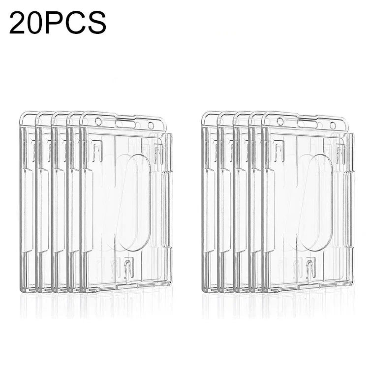 20個セット 硬質プラスチックIDバッジカードホルダー 一体成形 透明 両面カードホルダー 縦型 PS