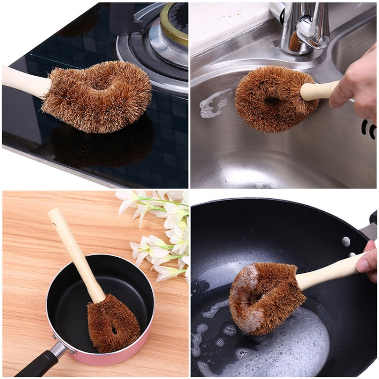 10個セット 天然ココナッツパーム ノンスティックオイル 長柄鍋ブラシ 掃除ブラシ キッチンクリーニングツール、ココナッツパームブラシ