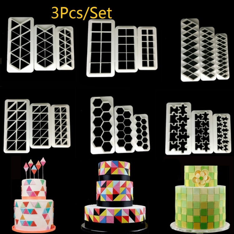 2個 チョコレートケーキ幾何学パズル型エンボスストリップ基礎形状グラフィックビスケットモールドスタンピングツール、四面ダイヤモンド、ジグソー、六角形、正方形、正三角形、斜三角形