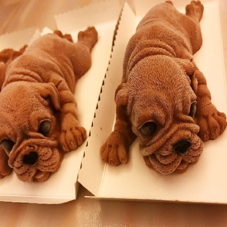 2個セット 4インチ シャーペイ犬ムースケーキ シリコンモールド 3D立体アイスクリームモールド 汚れた犬チョコレートモールド、シャーペイ犬形