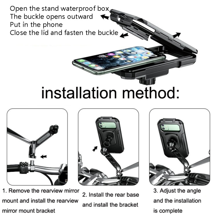 Kewig 自転車・オートバイ用 防水リアビューミラー ボックス タッチスクリーン対応スマホホルダー 小型リアビューミラー取り付け 大型リアビューミラー取り付け