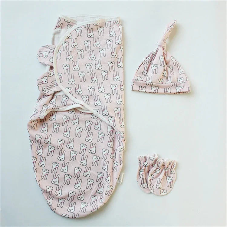 春夏用綿製ベビーインファントバッグ タオル スリーピングバッグ 編み布キャップセット, S (50x70 CM), L (60x75 CM)