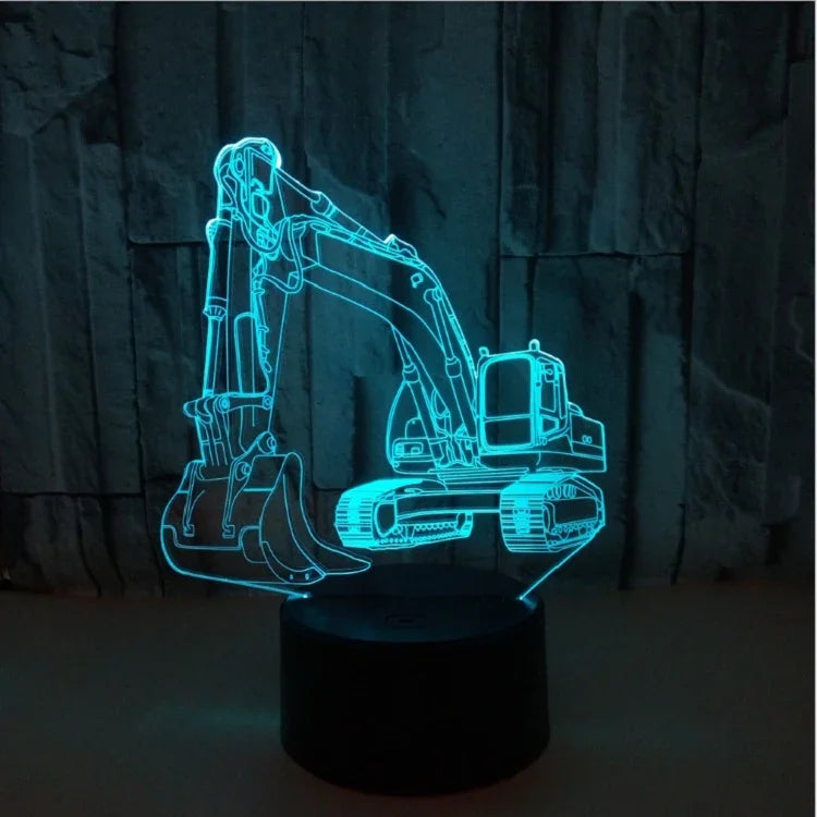 3W 掘削機 3Dライト カラフルタッチコントロールライト クリエイティブ小型テーブルランプ, 黒ベースタッチスイッチ, 黒ベースタッチスイッチ＋リモコン, ひび割れベースタッチスイッチ, ひび割れベースタッチスイッチ＋リモコン