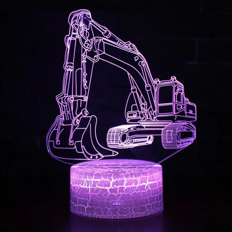 3W 掘削機 3Dライト カラフルタッチコントロールライト クリエイティブ小型テーブルランプ, 黒ベースタッチスイッチ, 黒ベースタッチスイッチ＋リモコン, ひび割れベースタッチスイッチ, ひび割れベースタッチスイッチ＋リモコン