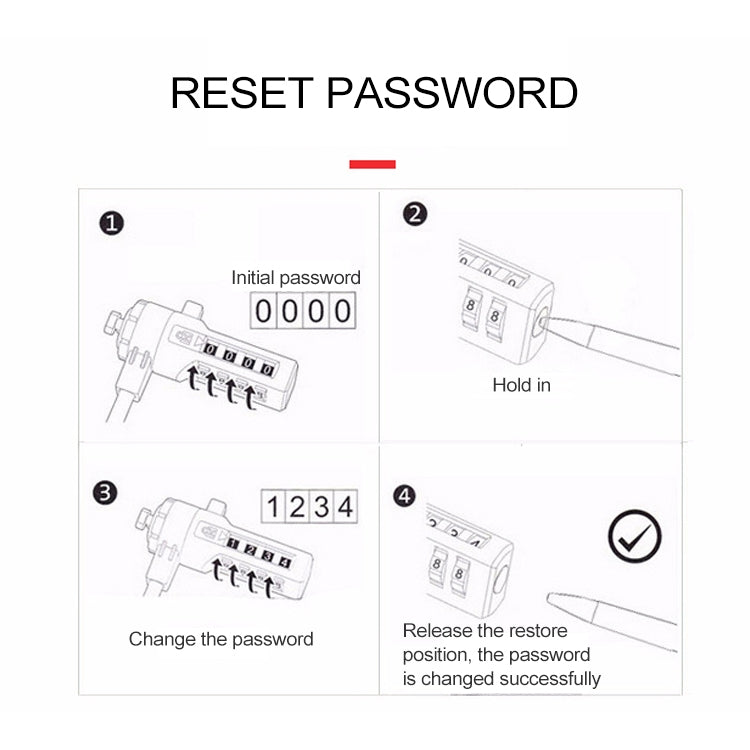 4桁コンピュータロックノートブック汎用盗難防止パスワードロック、直径3.5mm長さ1.2m