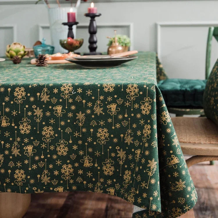 リネンコットンクリスマスパーティーテーブルクロス 長方形ブロンズ仕上げダイニングテーブルカバー 100x140cm、140x140cm、140x160cm、140x180cm、140x200cm、140x220cm、140x240cm、140x260cm、140x300cm、90x90cm